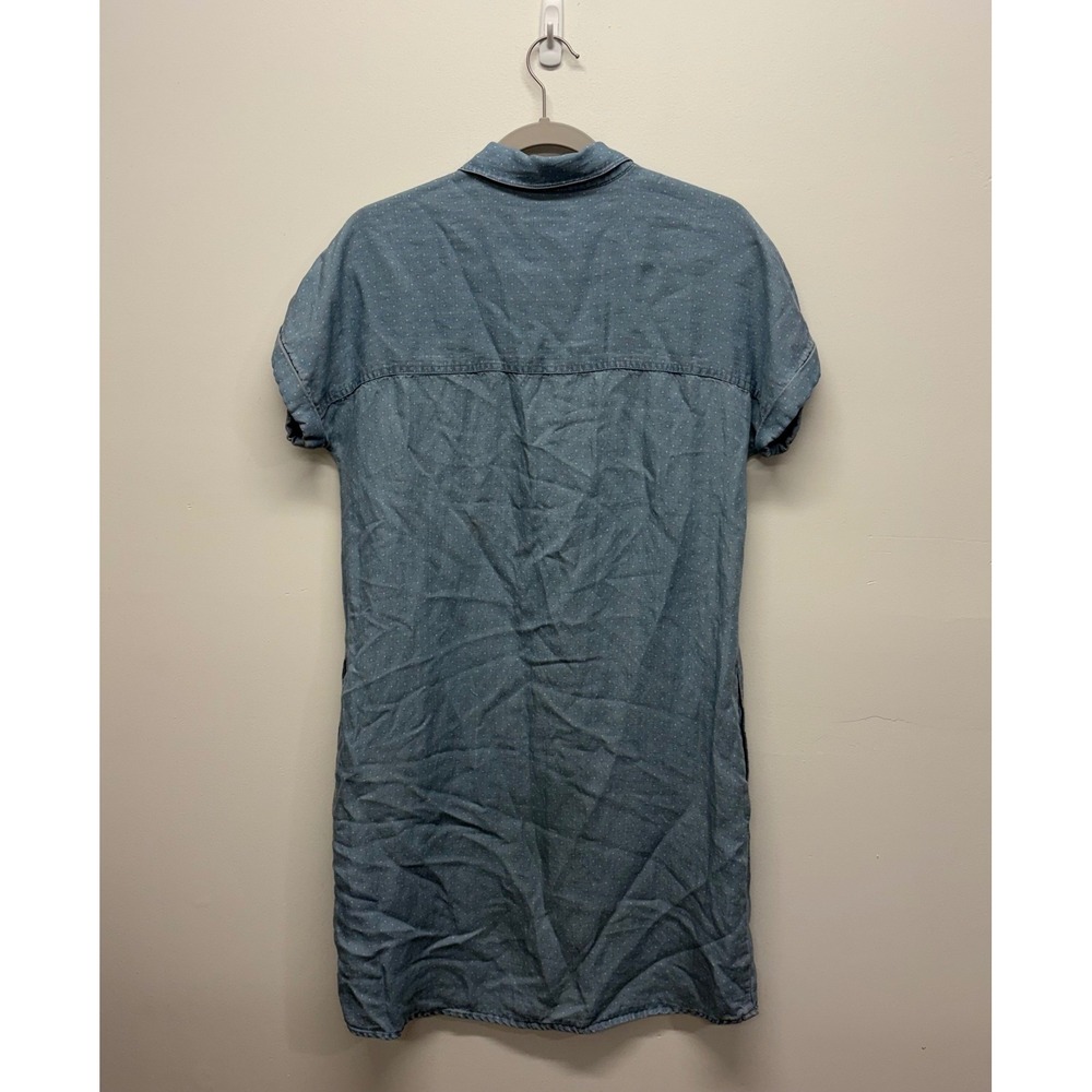 Marine Layer Chambray Denim Shirt Dress Blue Polka Dot Tencel Linen Blend Small - Picture 3 of 6